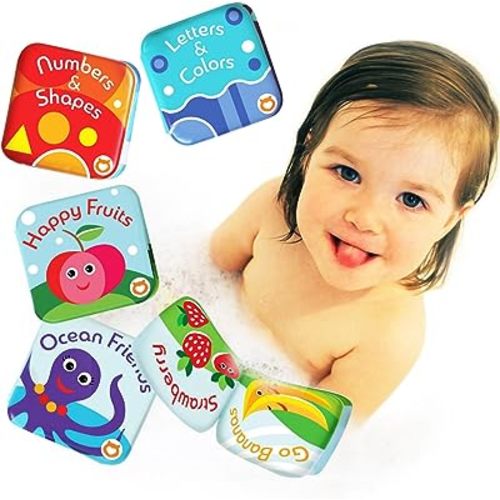 Floating Baby Bath Books Set of 4 - Bath Books for Babies, Infants - Waterproof, Mold-Free Bath Toys for Learning & Early Education (Fruit, Ocean, ABC, Numbers Books)