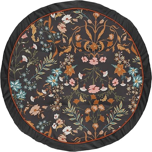 Sweet Jojo Designs Boho Wildflower Vintage Floral Girl Baby Play Mat Tummy Time Activity Toddler Floor Infant Playmat Black Rust Orange Teal Bohemian Farmhouse Daisy Botanical Leaf Garden Cottagecore