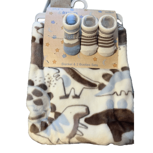 NEW Baby Blanket and 1 Pair of Booties Dinosaur Print | Stars & Dreamers