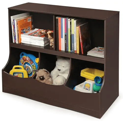 Badger Basket Multi-Bin Toy Storage Organizer and Book Shelf for Kids - Espresso