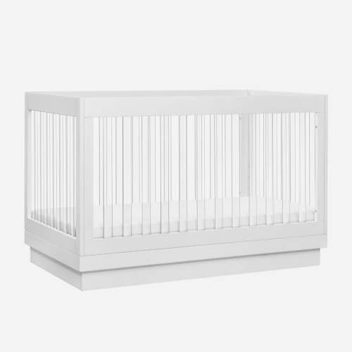 Harlow Acrylic Convertible Crib - White with White Base and Acrylic Slats