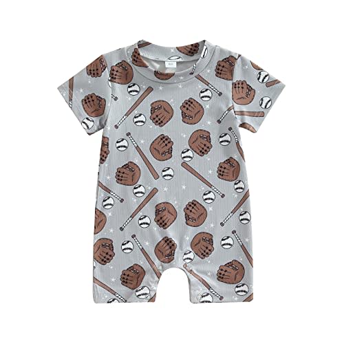 Dewadbow Newborn Infant Baby Boy Girl Clothes Baseball Print Short Sleeve Jumpsuit One Piece Romper Bodysuit Game Day Outfit