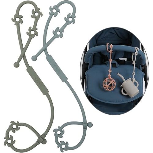 Correas de seguridad de juguete, clips de silicona de grado alimenticio para chupete, correa elástica ajustable para cochecitos, silla alta, cunas, cestas colgantes, paquete de 2 (salvia + éter)