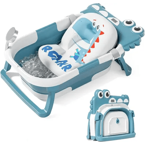 TPN Collapsible Baby Bathtub, Baby Bath Tub with Soft Cushion & Real-Time Thermometer, Baby Bathtub Infant to Toddler Tub (0-36 Months), Portable Newborn Travel Bath tub