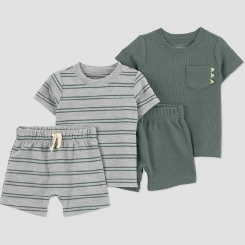 Carter's Just One You® Baby Boys' 4pc Dinosaur T-Shirt and Shorts Set - Gray/Green 6M