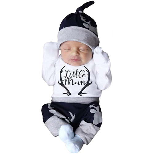 Izhansean 3PCS Newborn Baby Boy Long Sleeve Little Man Romper Deer Pants Warm Clothes Set White 3-6 Months