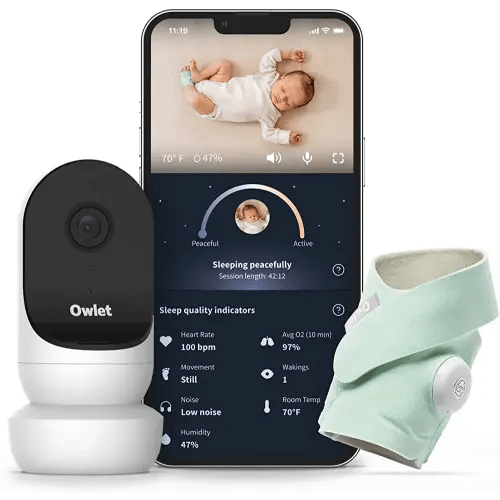 Owlet Dream Duo 2 Smart Baby Monitor - 1080p HD Video Baby Monitor with Dream Sock - Baby Foot Monitor and Sensor Tracks Heartbeat and Oxygen Levels in Infants and Newborns