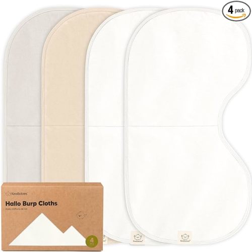 KeaBabies 4-Pack Baby Burp Cloths Baby Girl, Boy - Organic Cotton Burp Cloth, Extra Large, Absorbent, Soft Burping Cloths & Bibs Set for Babies, Newborn Burp Clothes, Thick Burp Rags (Pure)