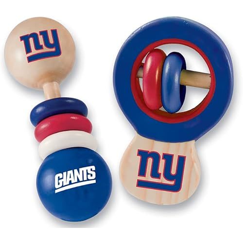 MasterPieces NFL New York Giants Natural Wood, Non-Toxic, BPA, Phthalates, & Formaldehyde Free, Baby Rattle Set, 2 Pieces