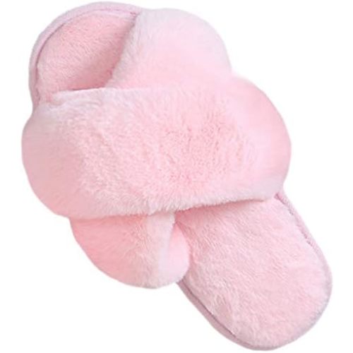 LZLER Women’s Cross Band Slippers, Soft Plush Fleece Lightweight Non Slip Open Toe Flip Flop Shoes House Indoor Outdoor Fur Fuzzy Slippers