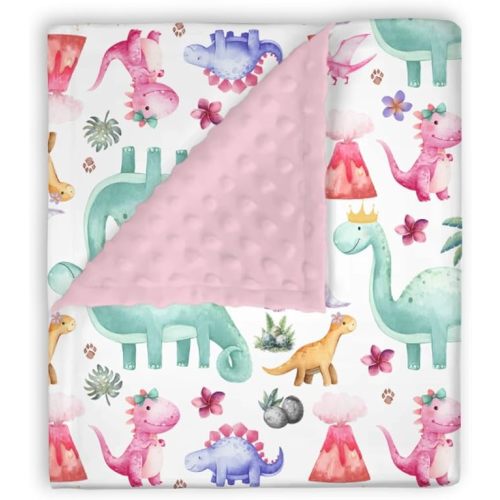 Mink Baby Girls Blankets Pink Dinosaurs, Cute Dino Lover Tropical Soft Double Layer Dotted Backing Receiving Swaddle, Newborn Infant Toddler Nursery Crib Bedding Shower Gift 30" x 40"