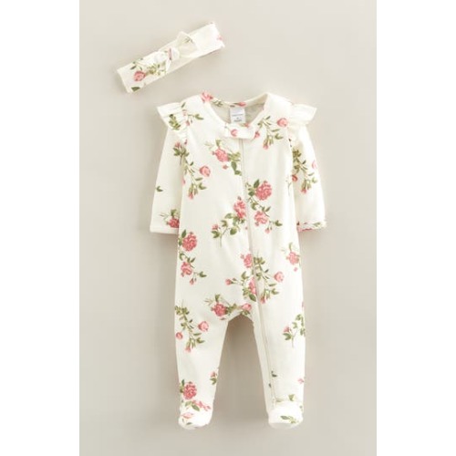Zip Front Footie & Headband Set, 6M