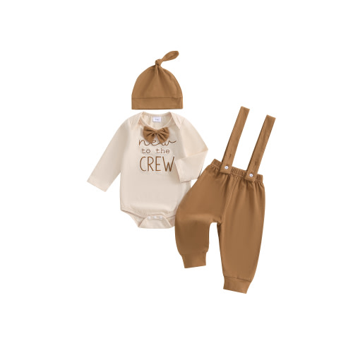 Qtinghua Newborn Baby Boy Clothes New To The Crew Outfits Long Sleeve Romper And Pants Hat Baby Coming Home Outfit