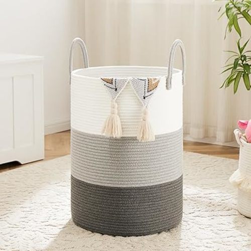 Laundry Basket,Woven Cotton Rope Laundry Hamper,60L for Decorative Storage of Dirty Clothes,Toys and Blankets in Bathroom,Bedroom and Living Room
