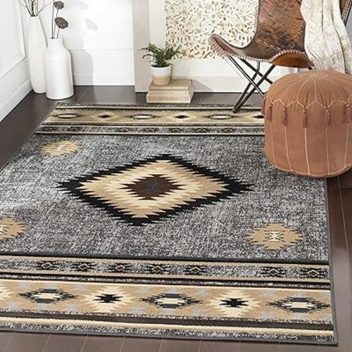 Hauteloom Buckhaven Southwestern Tribal Living Room Bedroom Dining Room Aztec Area Rug - Native American Indian Indie Carpet - Brown, Gray, Black, Beige, Tan - 7'10" x 11'2"