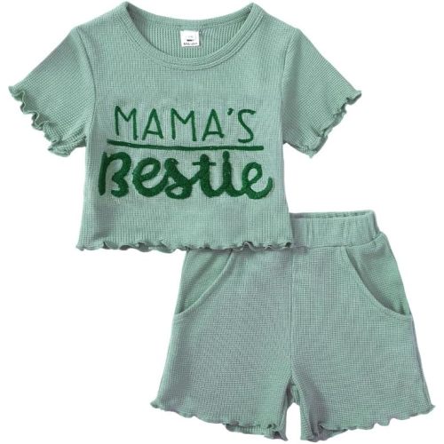 Mikrdoo Baby Girl Clothes Toddler Girl Summer Outfits Shirts Tops Ripped Denim Shorts Set Little Girl Clothes