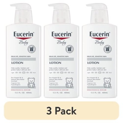 (3 pack) Eucerin Baby Lotion, Fragrance Free, 13.5 fl oz Bottle