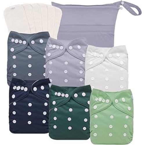 babygoal Cloth Diapers Pack of 13, Baby Reusable Washable Pocket Nappy, 6pcs Diapers+6pcs Rayon from Bamboo Inserts+Wet Bag 6FB08-MB-B