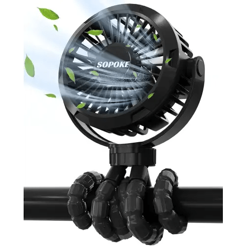 Mini Portable Baby Stroller Fan,3 Speed Personal Handheld Fan,Battery Operated Rechargeable 360° Flexible Tripod Cooling Fan, Suitable for Car Seat Crib Treadmill Golf Cart Travel(Black)