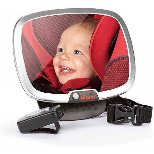 Diono Easy View Plus Baby Car Mirror with Light, Safety Car Seat Mirror for Rear Facing Infant with 360 Rotation, LED Night Light, Wide Crystal Clear View, Shatterproof, Crash Tested