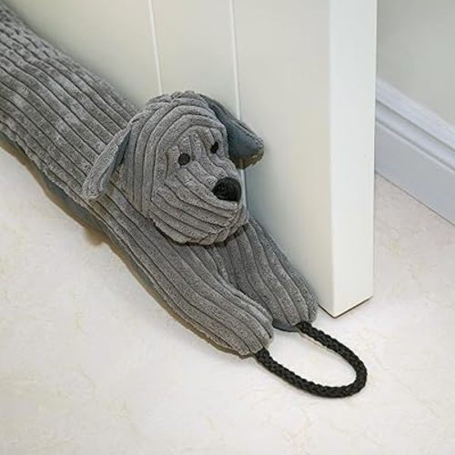 Marwood Under Door Draft Stopper Decorative Wind Stopper 30 inch for Door & Window, Weighted Animal Air Draft Stopper Snake Noise Blocker for Bottom of Door with Hanging Loops - Grey Dog