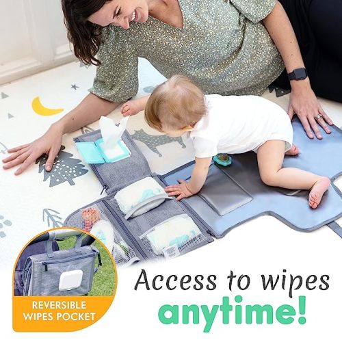 Kopi Baby Portable Diaper Changing Pad - Baby Changing Pad & Diaper Changer Travel Bag, Smart Design Baby Changing Mat, Portable Changing Pad for Baby - Baby Changing Station, Infant Gift - Grey - Premium
