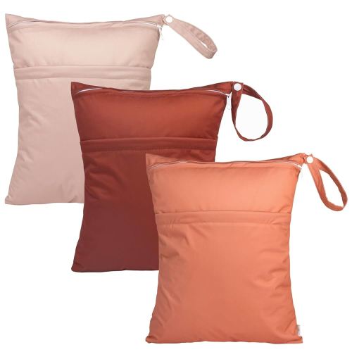 babygoal Wet Dry Bags 3 Pack for Baby Cloth Diapers, Washable Travel Bags, Beach, Pool, Gym Bag for Swimsuits & Wet Clothes with Two Pockets, Snap Handle 3LN33