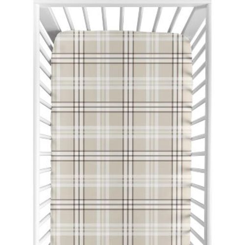 Sweet Jojo Designs Boy, Girl, Unisex/Gender Neutral Baby Fitted Crib Sheet Gingham Plaid Taupe and White