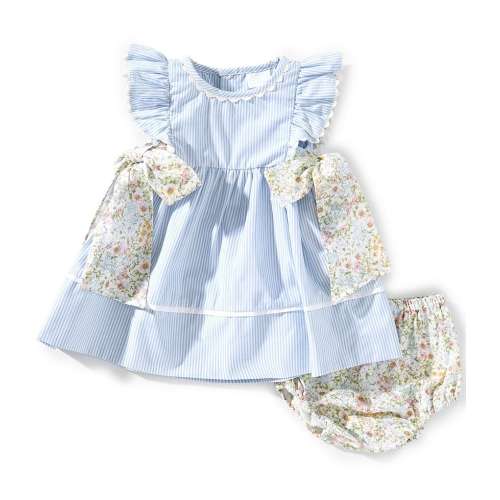 Edgehill Collection Baby Girls 3-12 Month Floral Side-Tie Sleeveless Stripe Dress