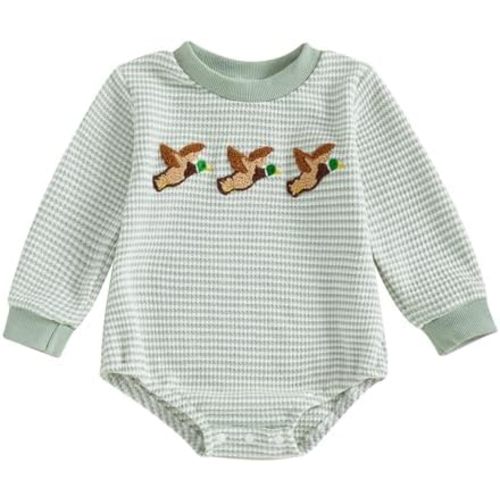VISGOGO Newborn Infant Baby Boy Girls Oversized Romper Embroidery Sweater Onesie Waffle Coming Home Outfit Neutral Clothes