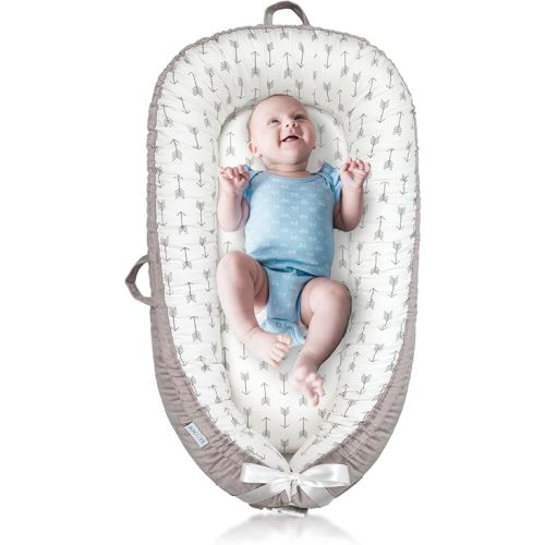 Baby Lounger for Newborn Cover - Newborn Lounger for 0-12 Months, Breathable & Portable Infant Lounger - Adjustable Cotton Soft Baby Floor Seat for Travel, Newborn Essentials - Arrow