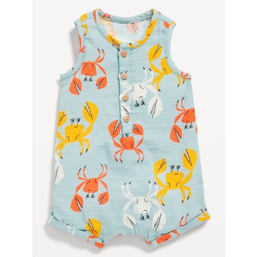 Printed Sleeveless Henley Romper for Baby