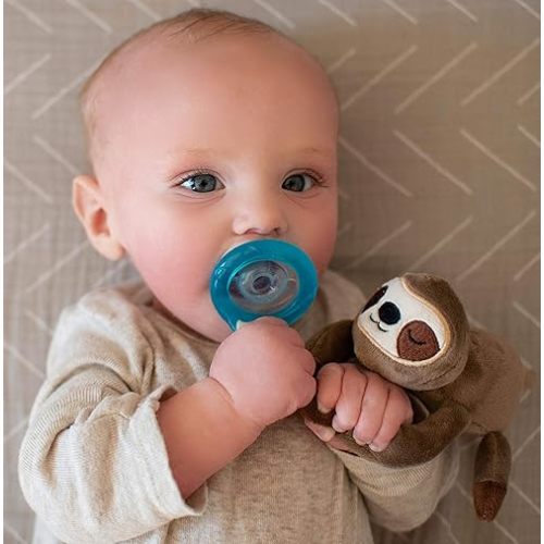 Nuby Soft Plush Pacifinder with Detachable Silicone Pacifier: 0-6 Months, Sloth, Natural Cherry Shape, brown, one size
