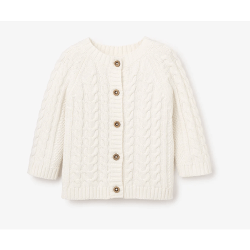 Whisper White Horseshoe Cable Knit Baby Cardigan – Elegant Baby