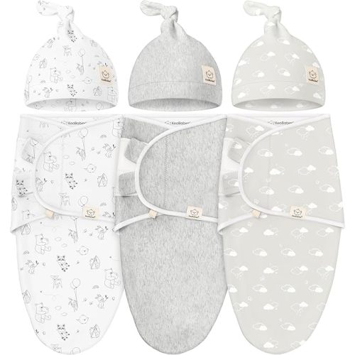 KeaBabies 3-Pack Swaddles for Newborns, Girls, Boys with Hats - Organic Soft Baby Sleep Sacks, Breathable Baby Swaddle 3-6 Months Beanies Set, Premie Infant Sleep Sack 0-3 Months (Aspire)