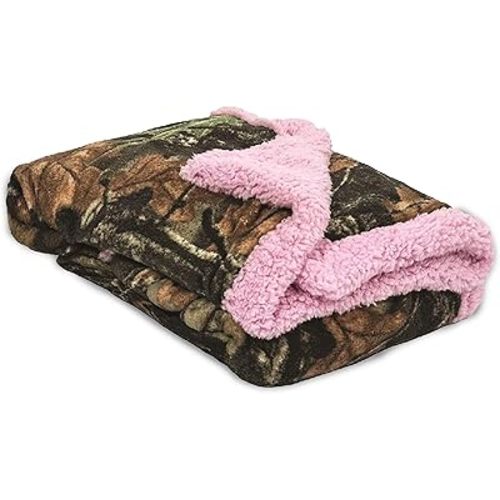 Baby Infant Camo Accent Soft Sherpa and Plushed Lined Coral Fleece Gift Blanket (Everest White)