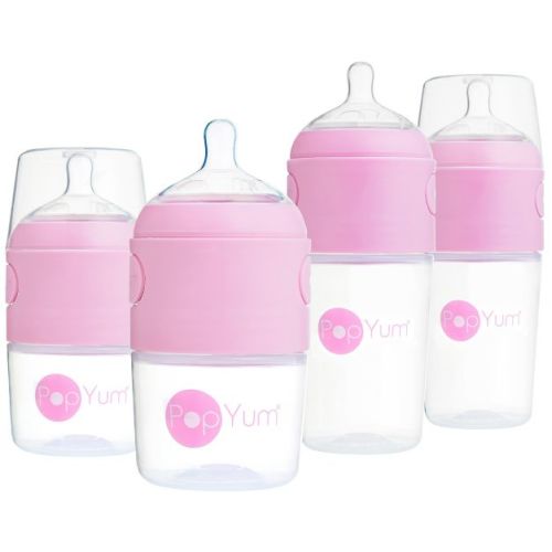 PopYum Baby Bottle Starter Set for Breast and Formula Feeding, 4-Pack, Pink, 2x 5oz Bottles (150ml) + 2x 9oz Bottles (260ml)