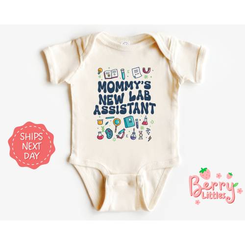 Mommy's New Lab Assistant Cute Baby, Pregnancy Reveal Onesie® for Lab Assistant - Baby Shower Gift- Natural Infant Bodysuit BRY-0289