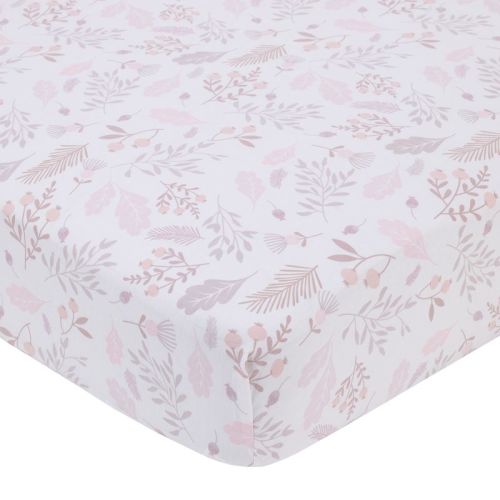 NoJo Sweet Bunny Floral Leaf Pink, White, and Taupe 100% Cotton Nursery Fitted Crib Sheet