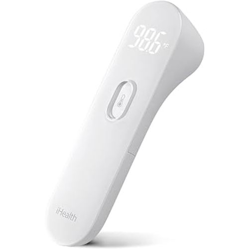 iHealth No-Touch Forehead Thermometer, Infrared Digital Thermometer for Adults and Kids, Touchless Baby Thermometer, 3 Ultra-Sensitive Sensors, Large LED Digits, Quiet Vibration Feedback, Non Contact