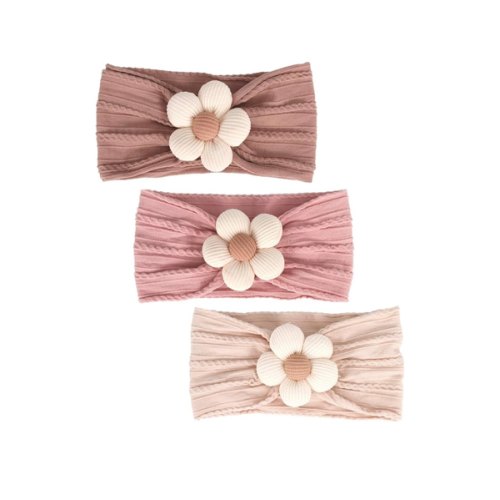 3 Pcs Baby Flower Headbands Baby Girls Nylon Headband Soft Hairbands Hair Accessories for Newborn Infant Toddler Kids (Beige Pink Khaki)