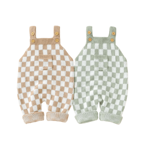 Checkered Knit Suspender Outfit