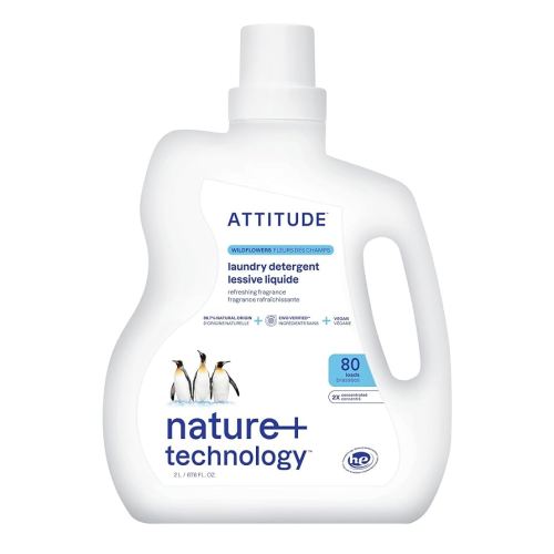 ATTITUDE Liquid Laundry Detergent, EWG Verified, HE Compatible, Plant-Based & Vegan, Natural Laundry Soap, Wildflowers, 80 Loads, 67.6 Fl Oz