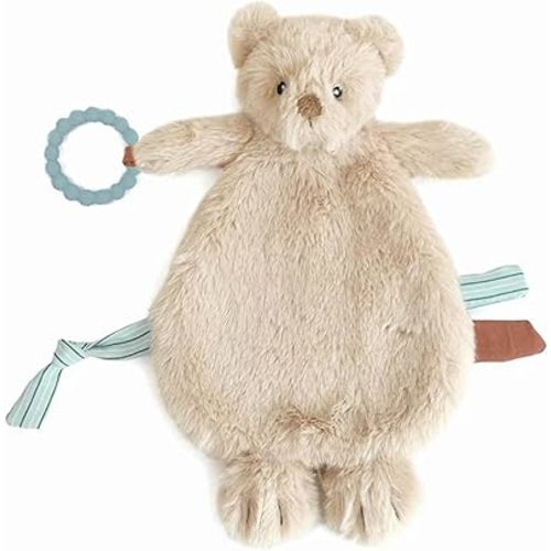 MON AMI Baldwin Bear Security Blanket with Silicone Teether – 12”, Plush Lovey for Babies, Soothing Sensory Snuggle Toy