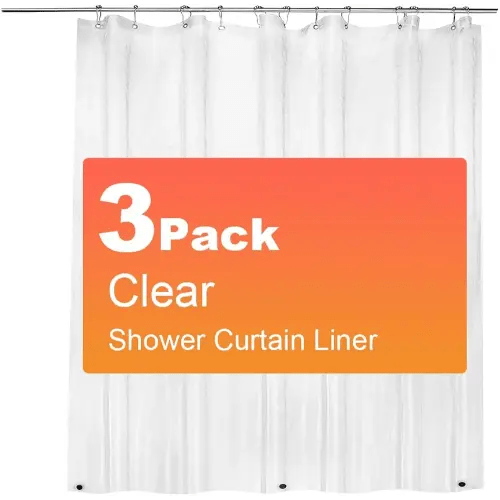 3 Pack PEVA Plastic Shower Curtain Liner Premium Light Weight 72" x 72" Clear Bathroom Shower Showroom Curtain Liner with Rustproof Metal Gromments and Weighted Magnet