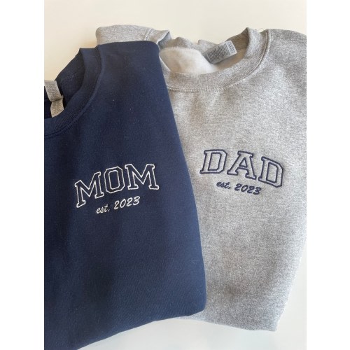 Custom Embroidered Mom & Dad Sweatshirt/Hoodie. Baby Announcement (Free shipping with 2+ items)