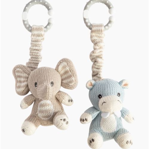 2 Pack Stroller Toys - Elephant & Hippo