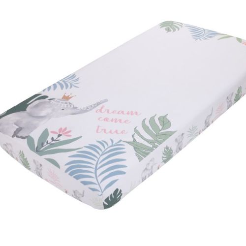 Nojo Tropical Princess Elephant/jungle Pink And Green 100% Cotton Photo Watercolor Crib Sheet