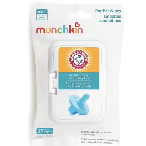 Munchkin Arm & Hammer Pacifier Wipes - Safely Cleans Breast Pump Parts and Feeding Essentials for Baby and Toddler, 1 Pack, 36 Wipes