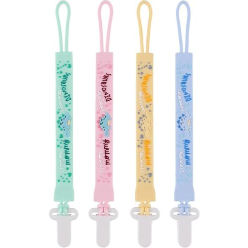 4-Pack Silicone Pacifier Clips with One-Piece Beads for Baby Boys and Girls - Flexible and Rust-Free Holders for Teething Relief and Baby Essentials, Safe for Newborns (Flat, Pink)